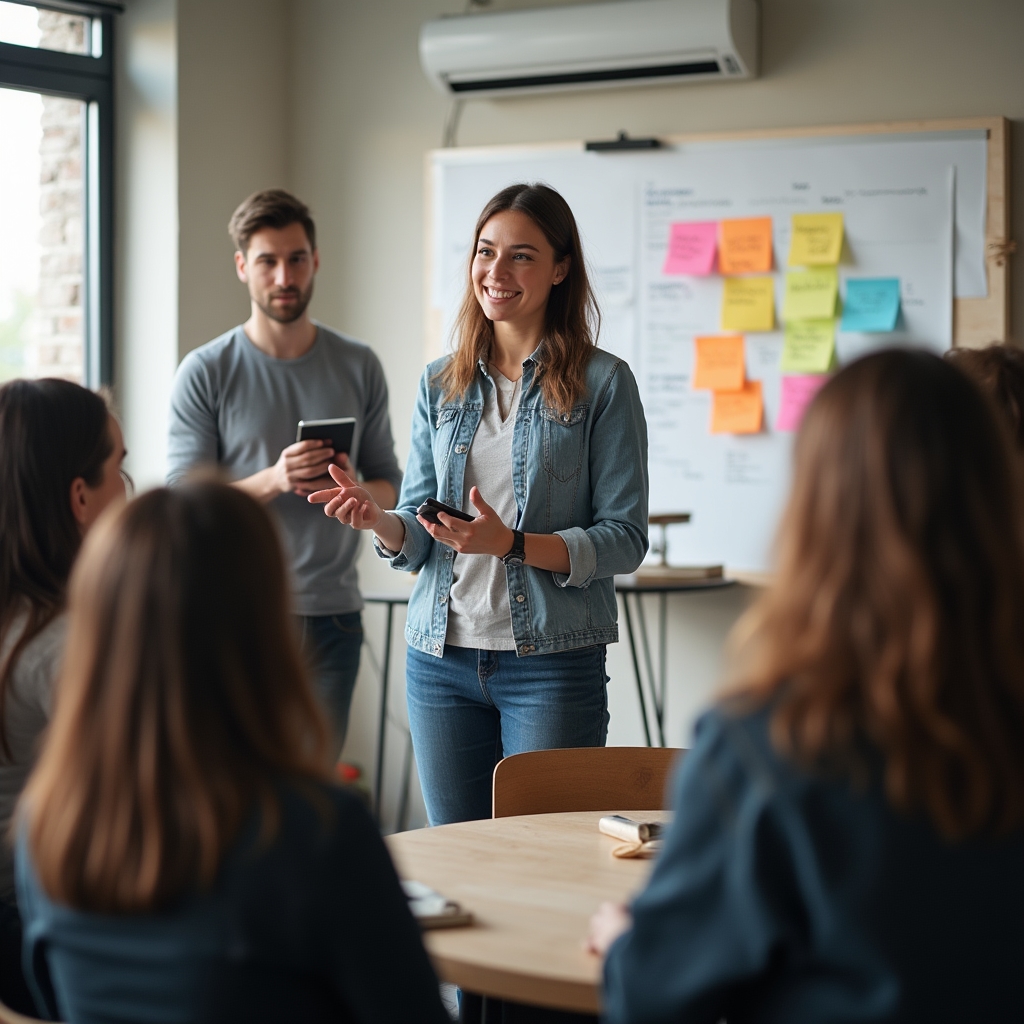 Participant la workshop prezentând în fața grupului cu feedback în timp real